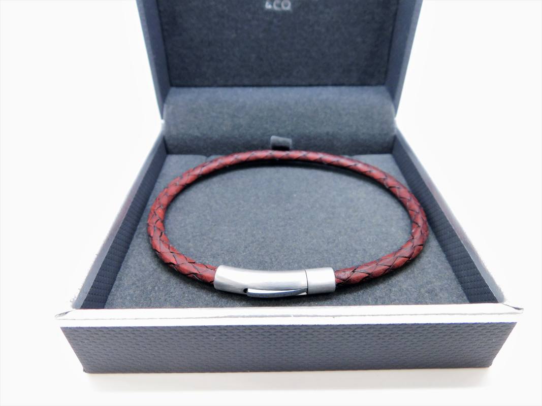 Men's UNIQUE & Co Brown Genuine Leather Braided Fine Bracelet