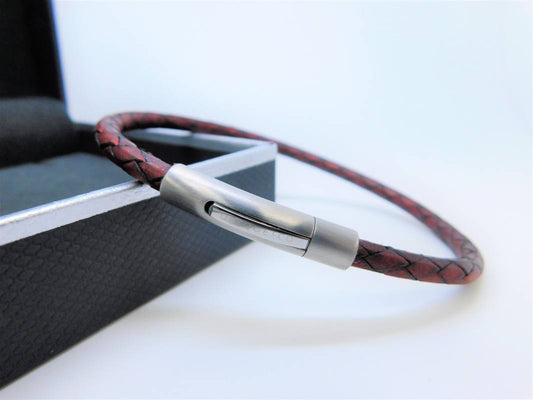 Men's UNIQUE & Co Brown Genuine Leather Braided Fine Bracelet