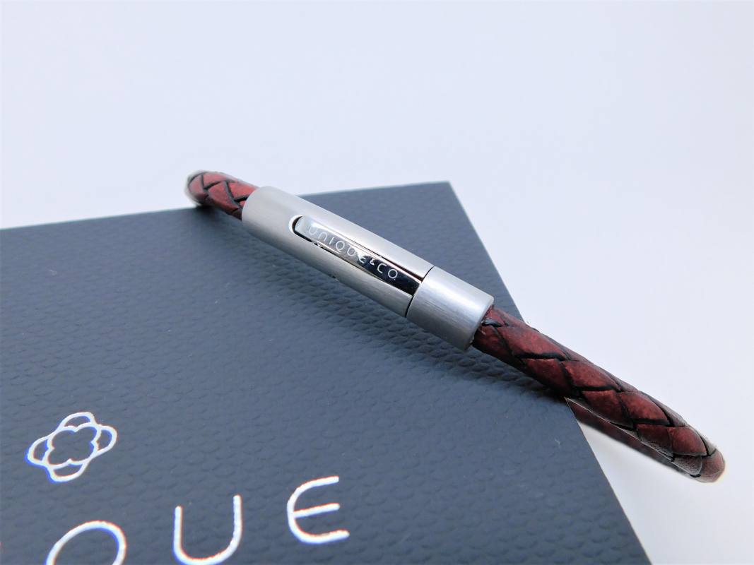 Men's UNIQUE & Co Brown Genuine Leather Braided Fine Bracelet