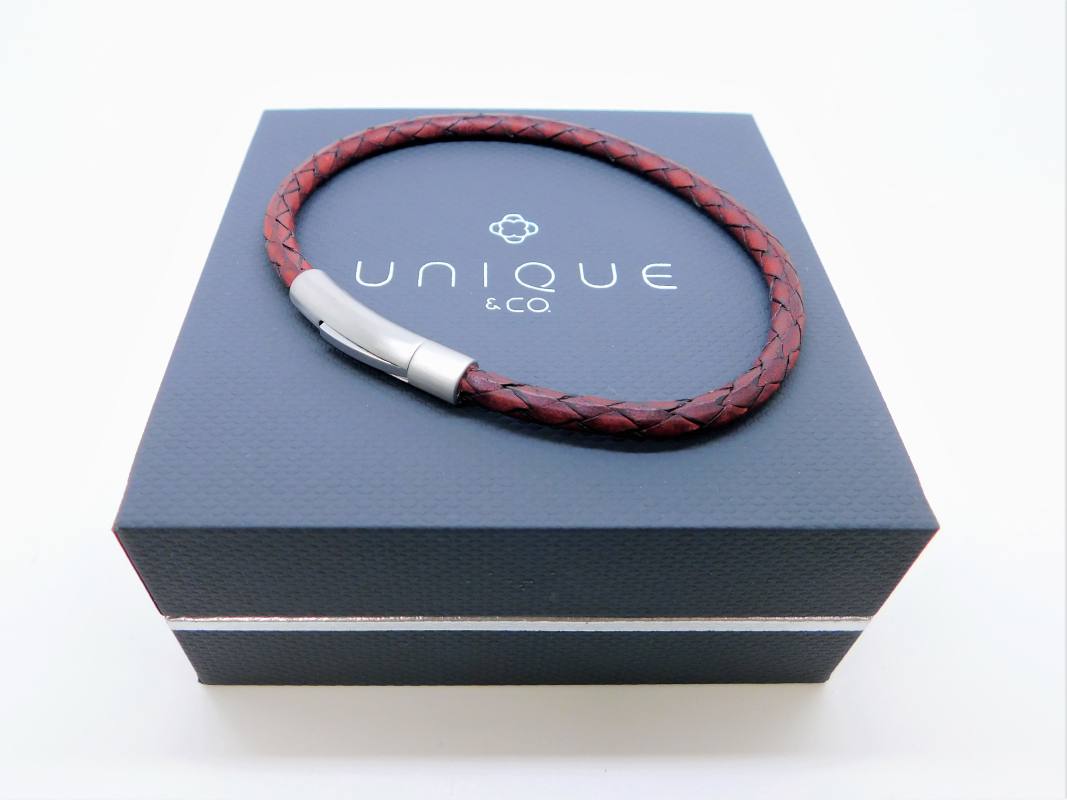 Men's UNIQUE & Co Brown Genuine Leather Braided Fine Bracelet