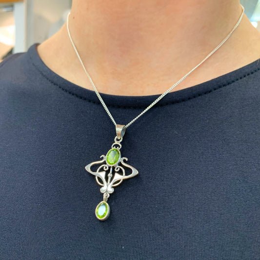 Sterling Silver Peridot Art Nouveau Inspired Necklace