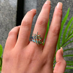Pre-Order | Sterling Silver Wild Grasses Moonstone & Cubic Zirconia Ring in Meadow Enamel | Sheila Fleet