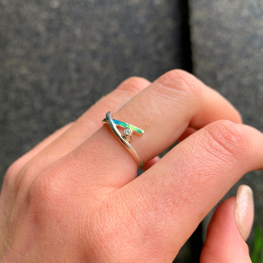 Pre-Order | Sterling Silver Wild Grasses Cubic Zirconia Ring in Meadow Enamel | Sheila Fleet