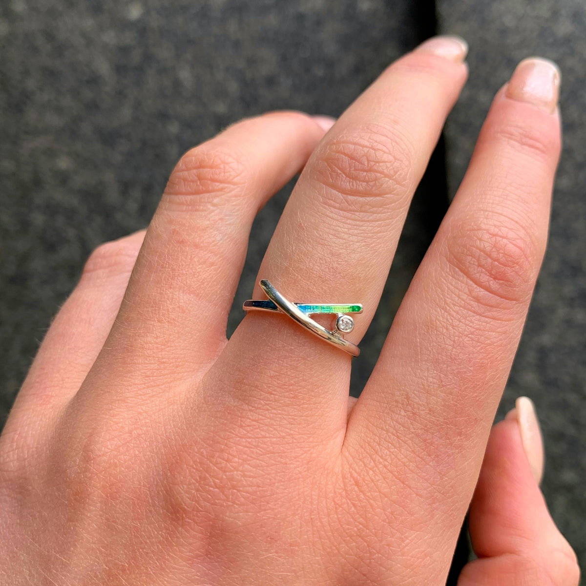 Pre-Order | Sterling Silver Wild Grasses Cubic Zirconia Ring in Meadow Enamel | Sheila Fleet