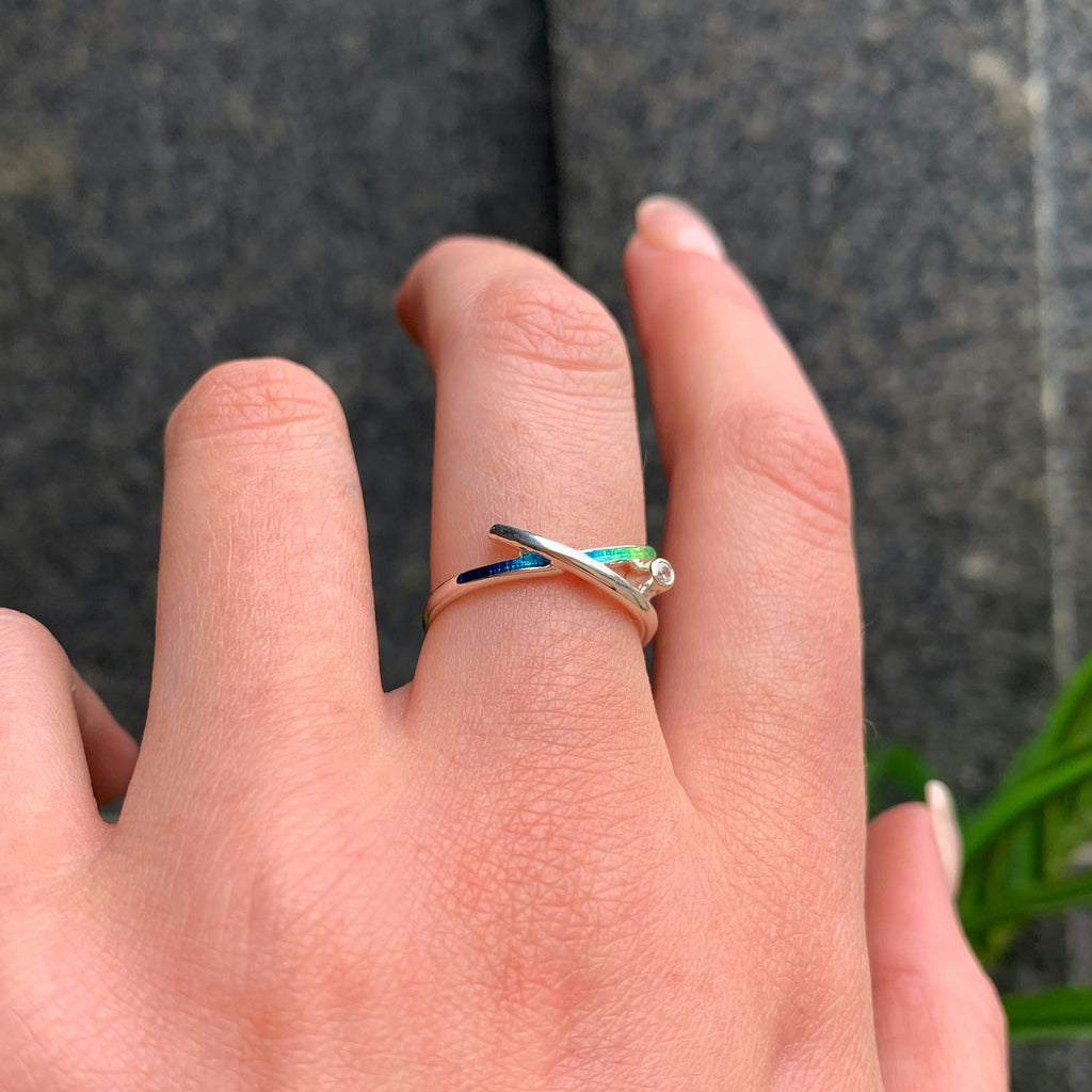 Pre-Order | Sterling Silver Wild Grasses Cubic Zirconia Ring in Meadow Enamel | Sheila Fleet