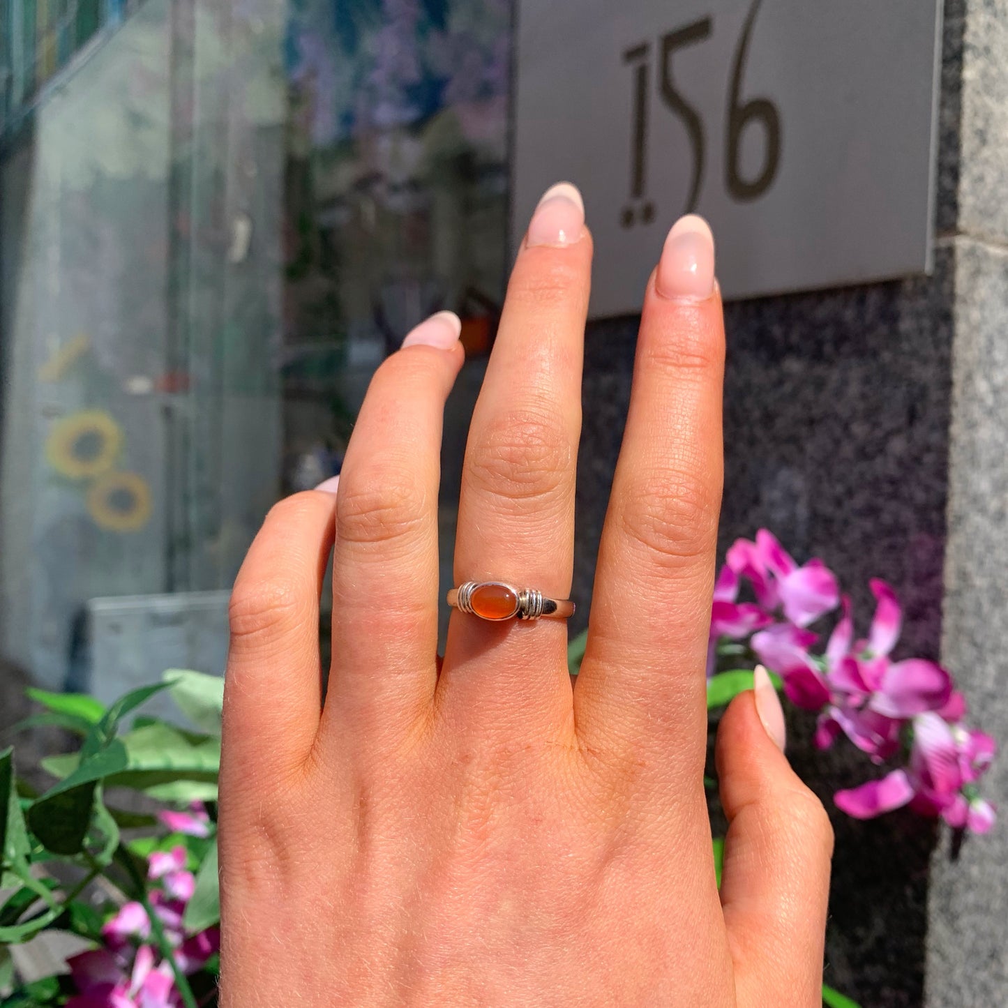 Dainty Sterling Silver Carnelian Ring - SIZE N