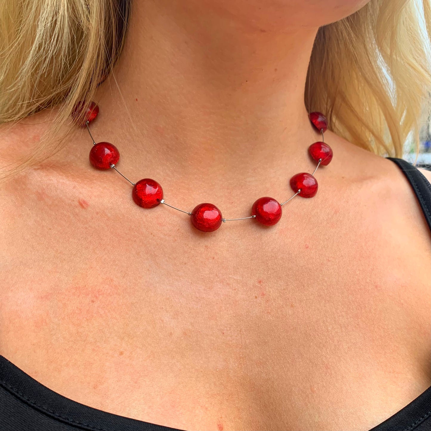 Watch This Space Round Red Choker Necklace