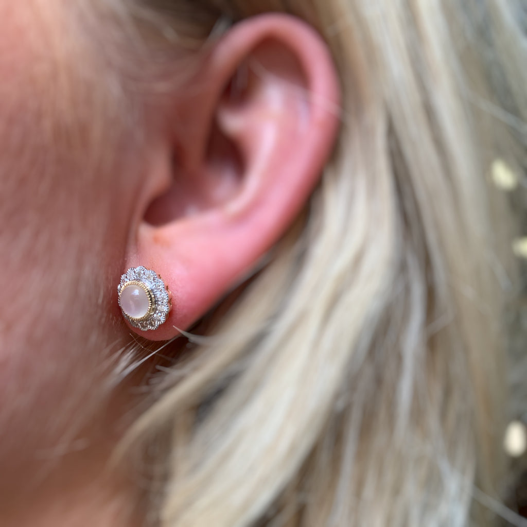 Moonstone and Diamond 9ct Gold Cluster Stud Earrings
