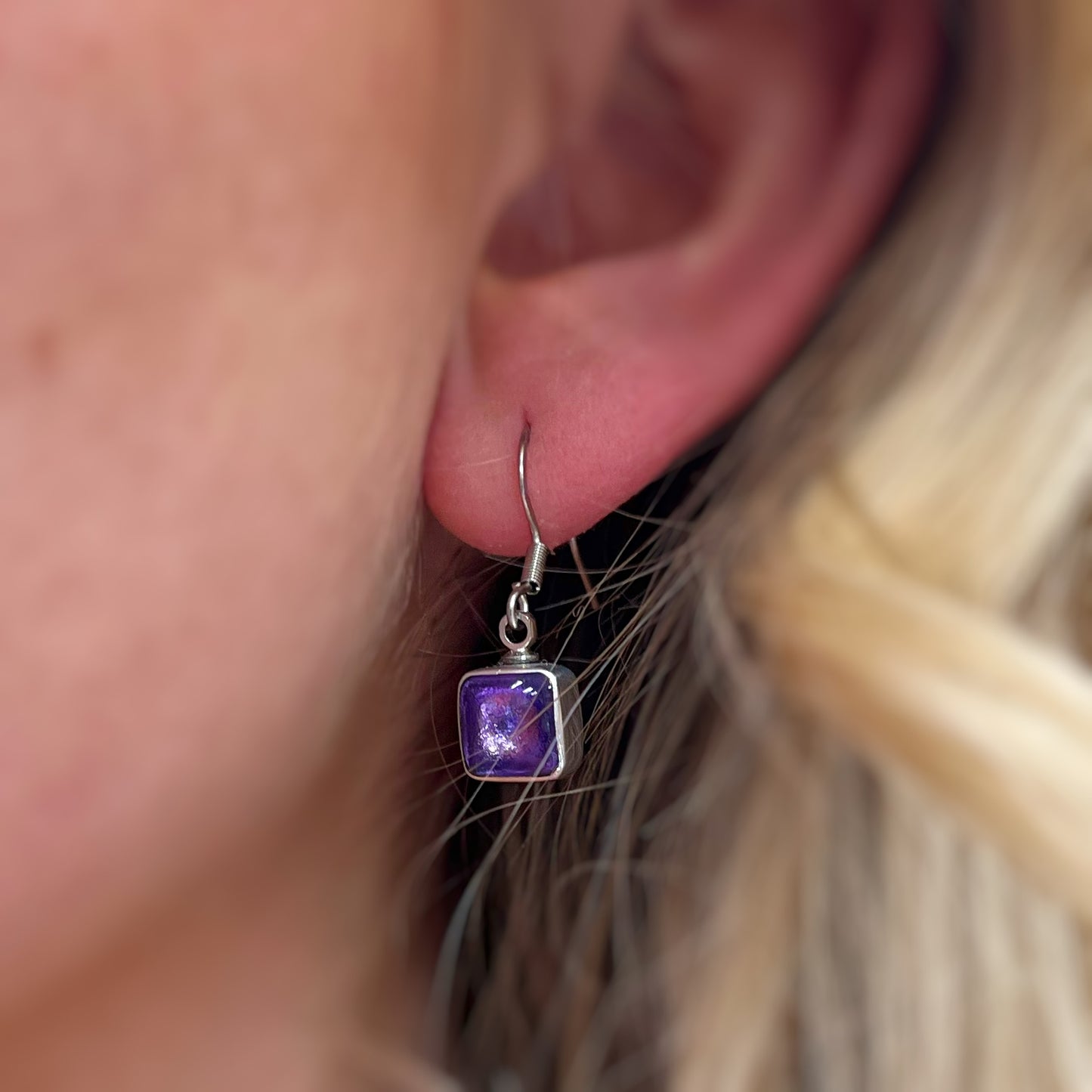 Watch This Space Purple Square Drop Earrings