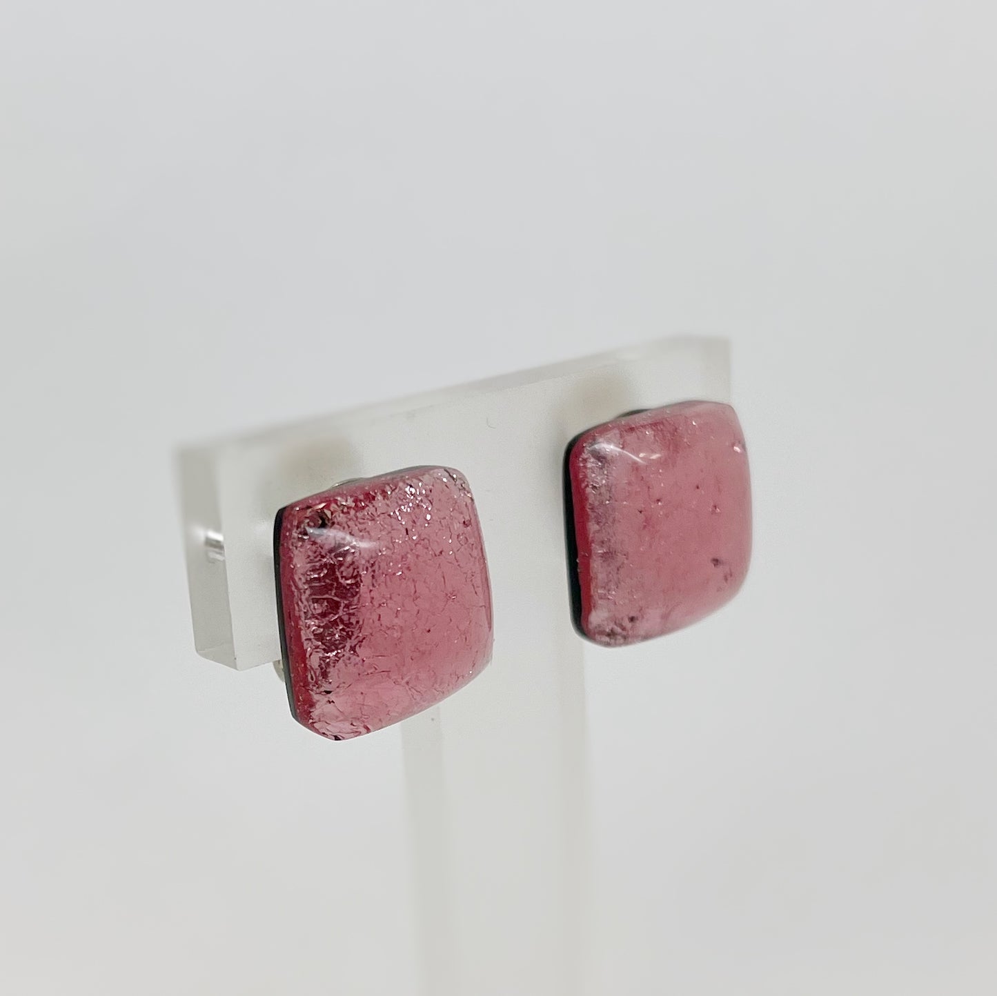 Watch This Space Pink Square Shaped Clip On Earrings