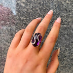 Chunky Amethyst and Diamond 18ct White Gold Cocktail Ring | Size M