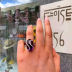 Chunky Amethyst and Diamond 18ct White Gold Cocktail Ring | Size M