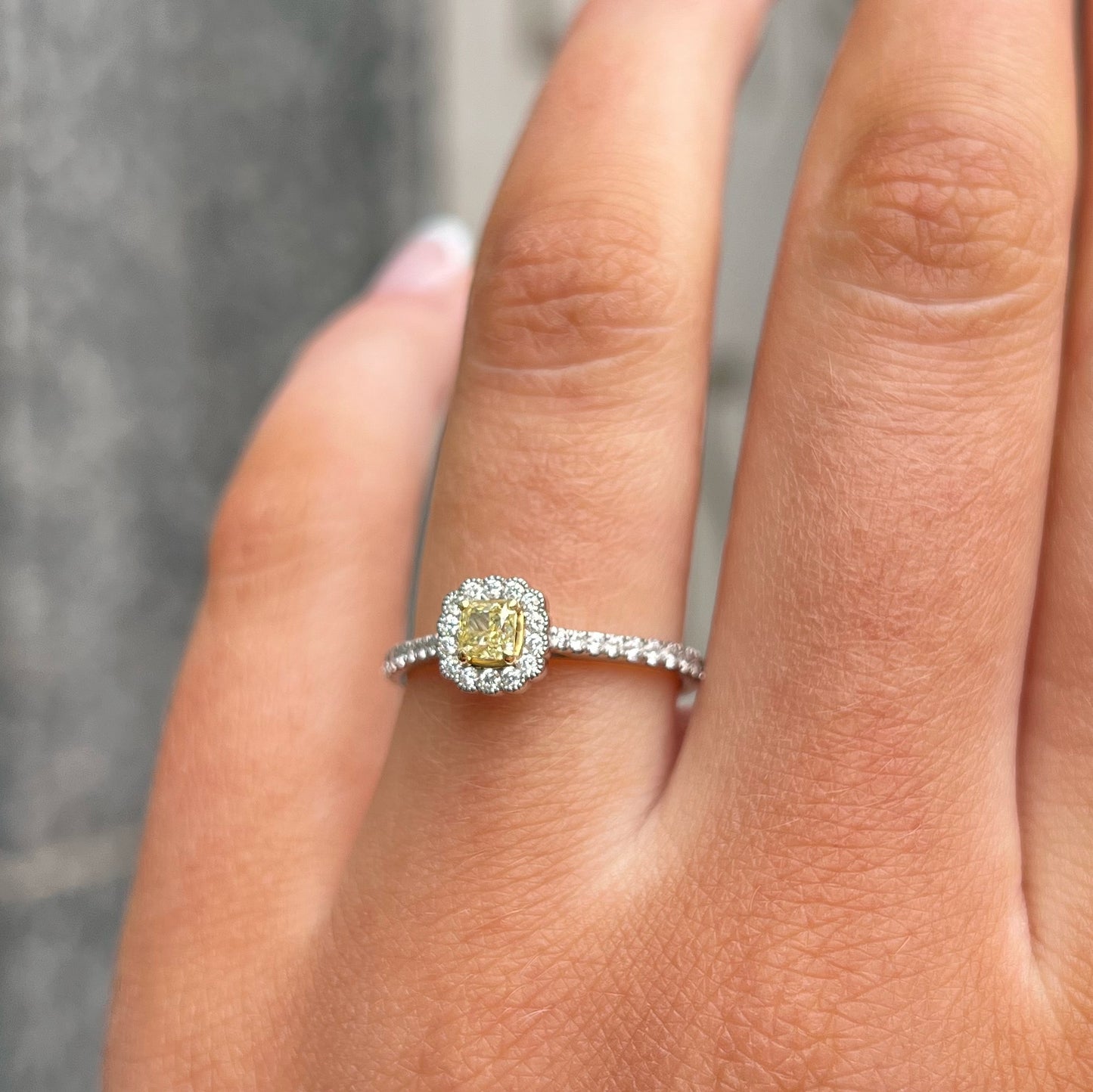 Platinum Canary Yellow Diamond Ring - Size M