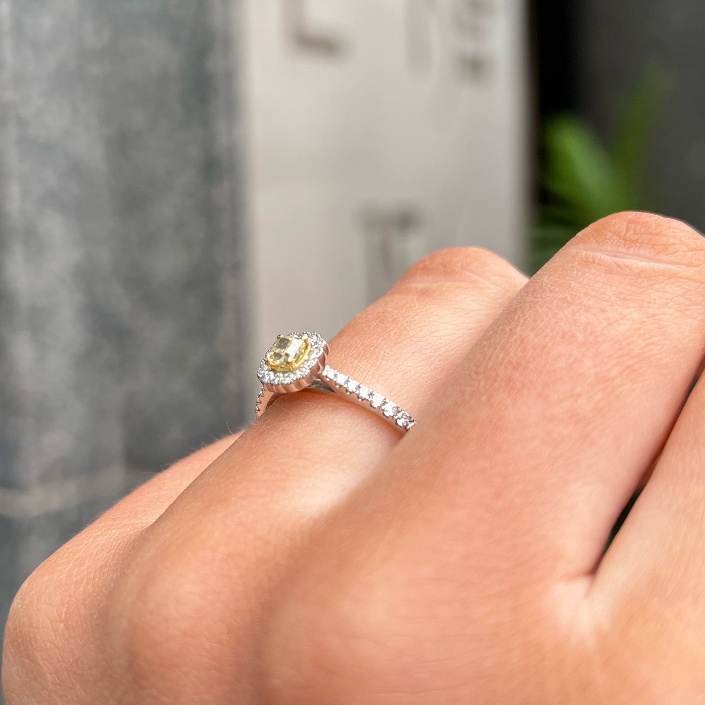 Platinum Canary Yellow Diamond Ring - Size M