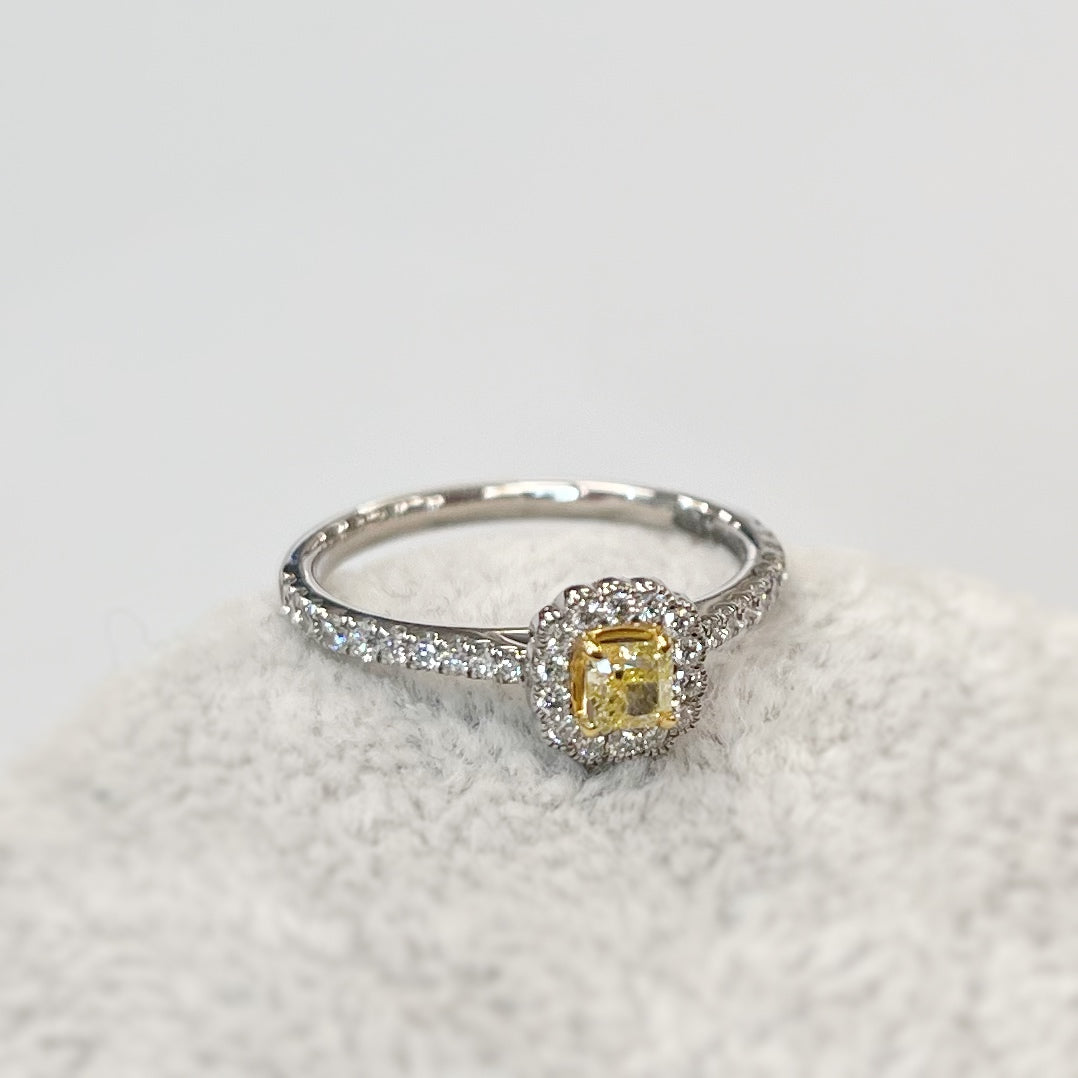 Platinum Canary Yellow Diamond Ring - Size M