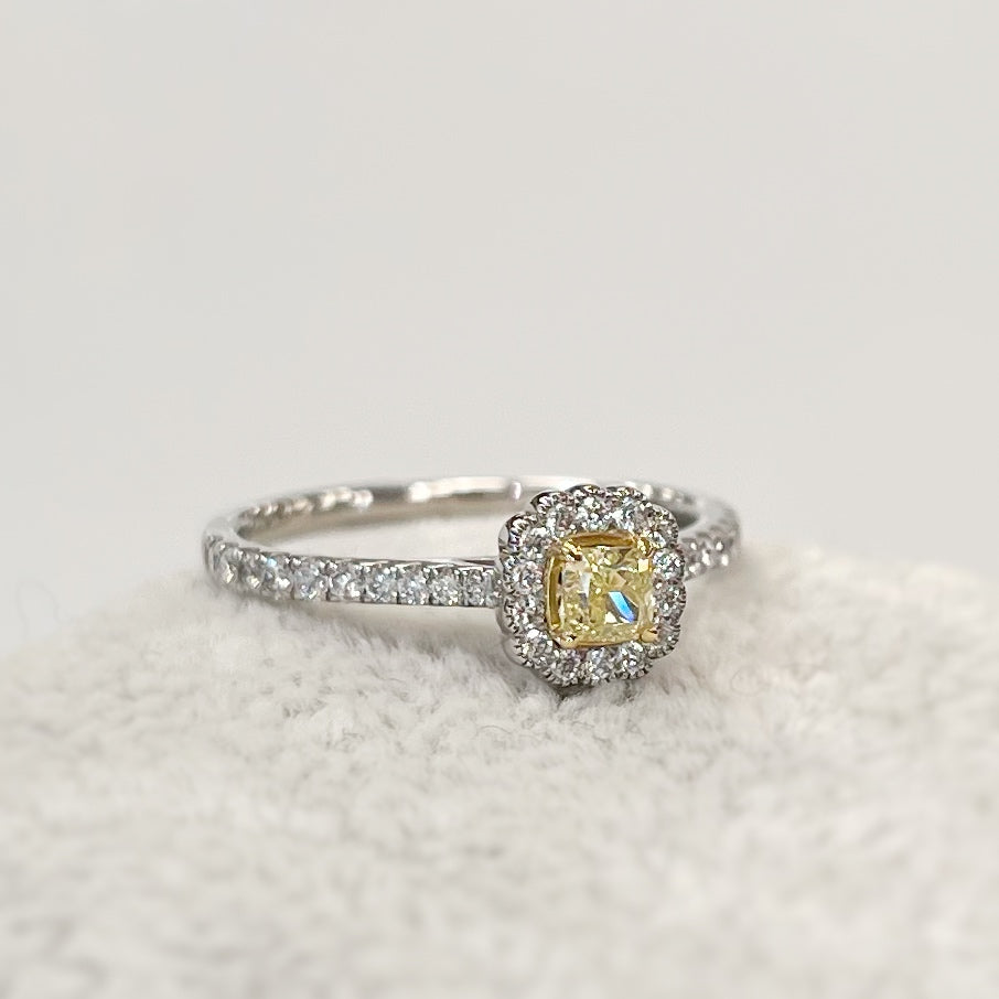 Platinum Canary Yellow Diamond Ring - Size M