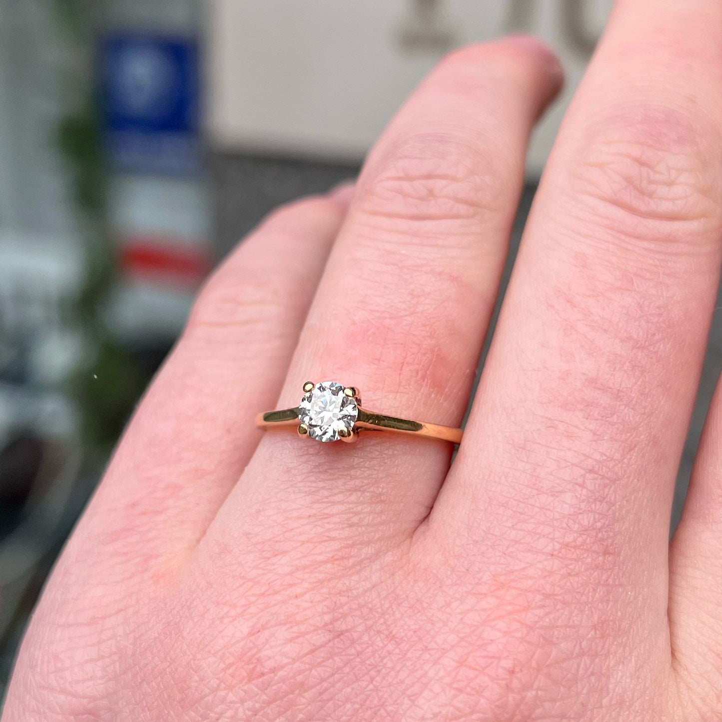 Vintage 18ct Yellow Gold Diamond Solitaire - Size N