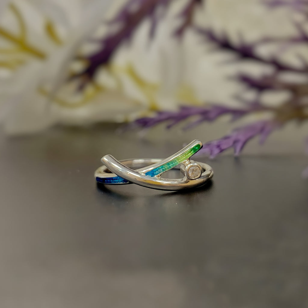 Pre-Order | Sterling Silver Wild Grasses Cubic Zirconia Ring in Meadow Enamel | Sheila Fleet