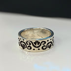 Sterling Silver Oxidised Patterned Band Chunky Ring | Size O ½