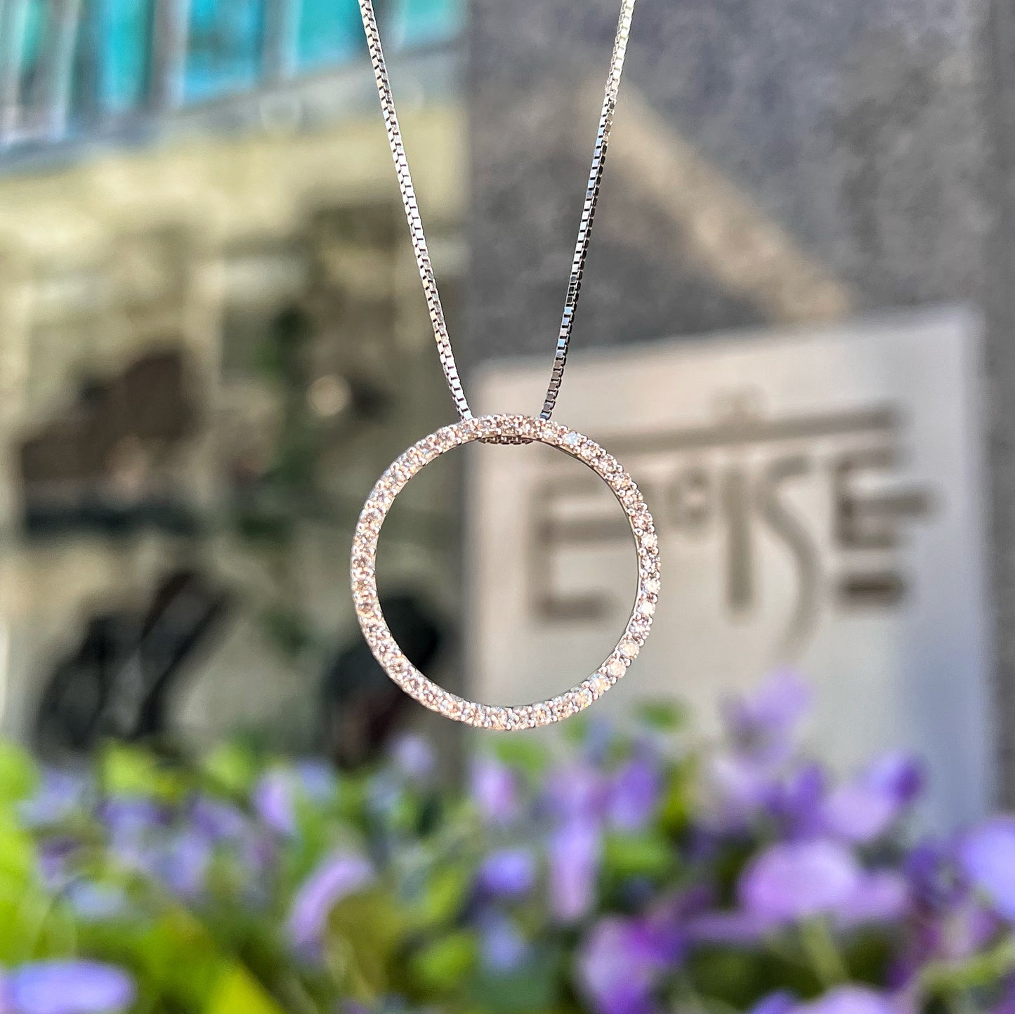 18ct White Gold Diamond Hoop Necklace