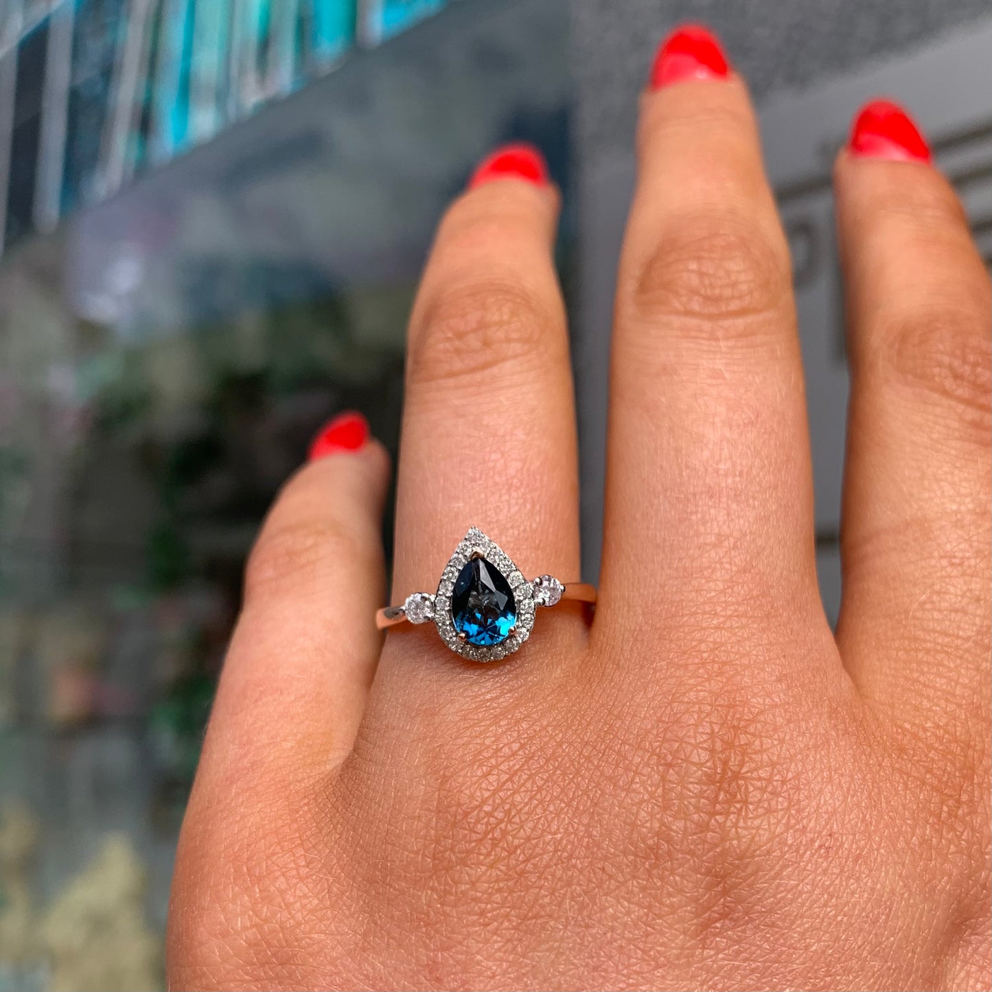 9ct Rose Gold London Blue Topaz and Diamond Ring