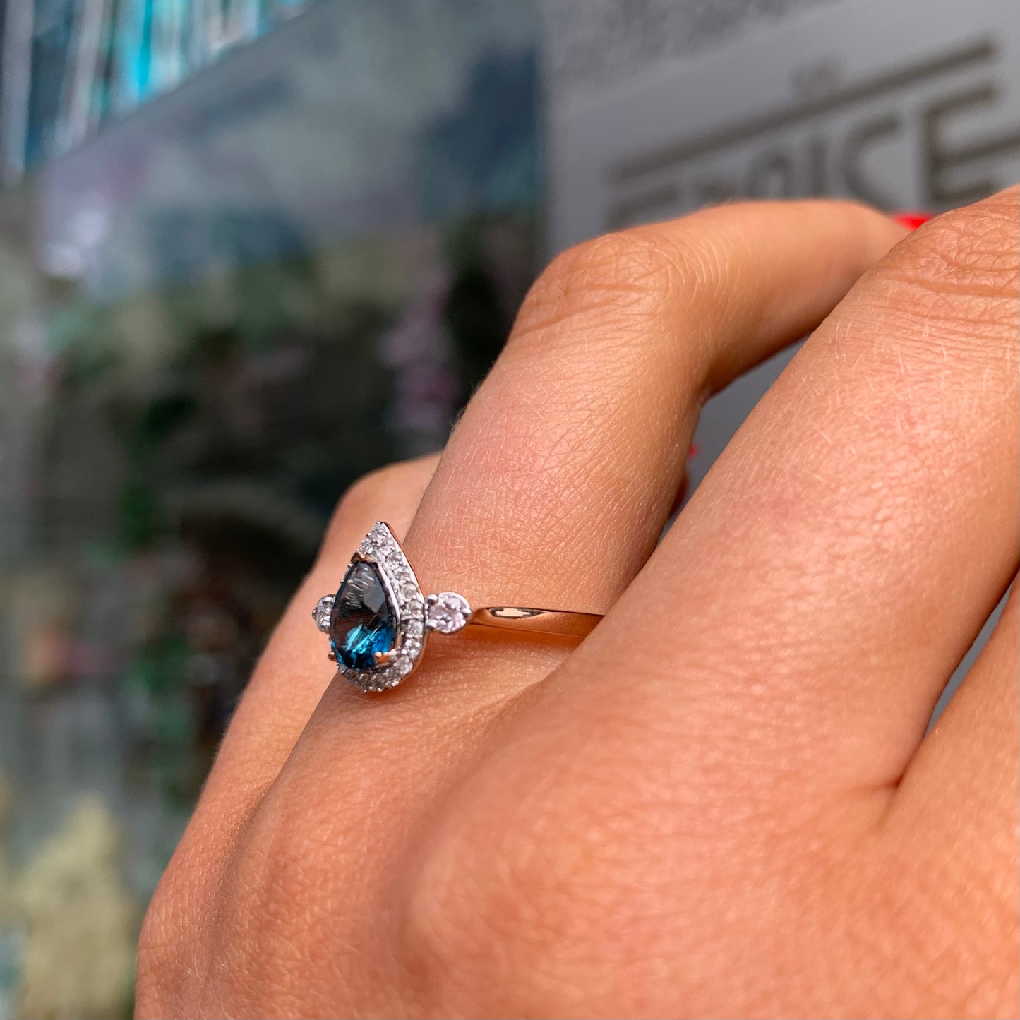 9ct Rose Gold London Blue Topaz and Diamond Ring