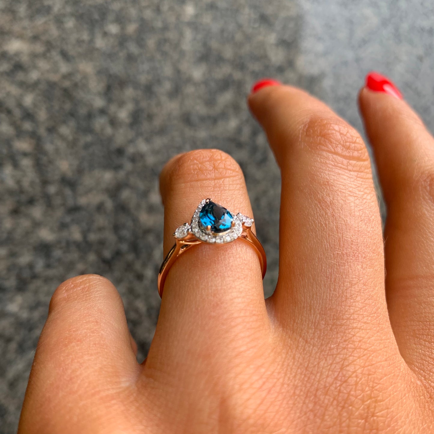 9ct Rose Gold London Blue Topaz and Diamond Ring