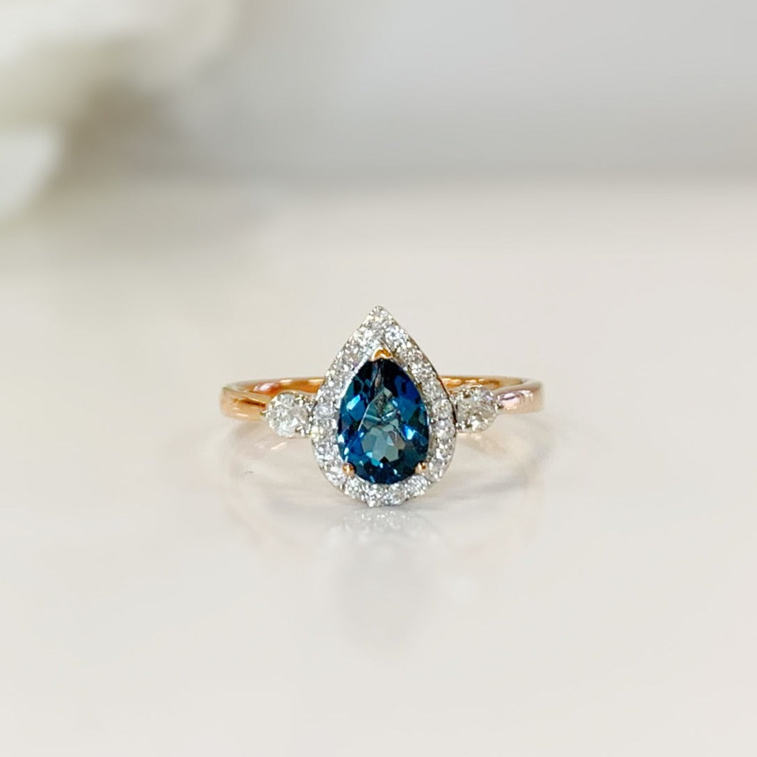 PRE-ORDER 9ct Rose Gold London Blue Topaz and Diamond Ring