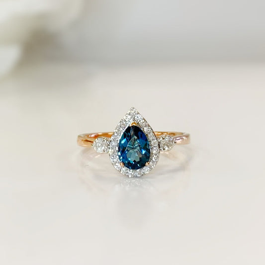 9ct Rose Gold London Blue Topaz and Diamond Ring