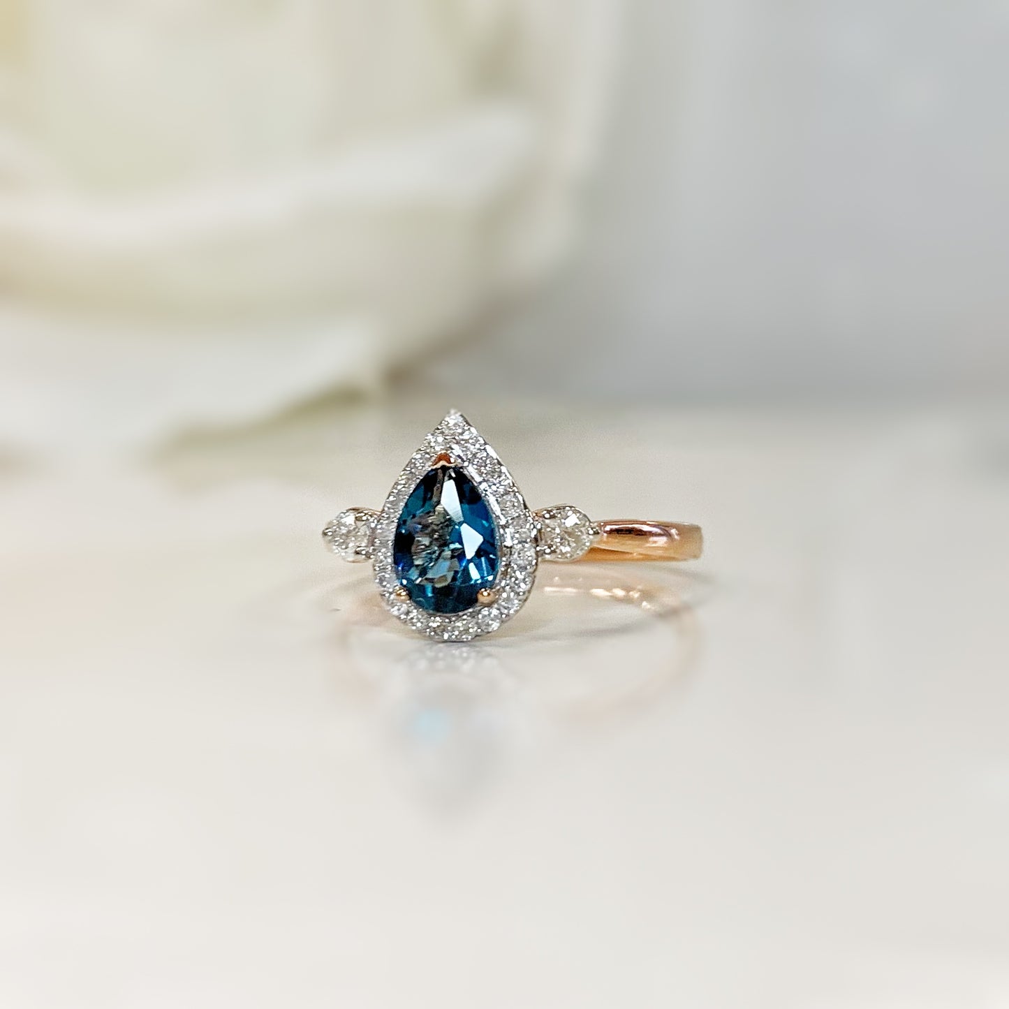 9ct Rose Gold London Blue Topaz and Diamond Ring