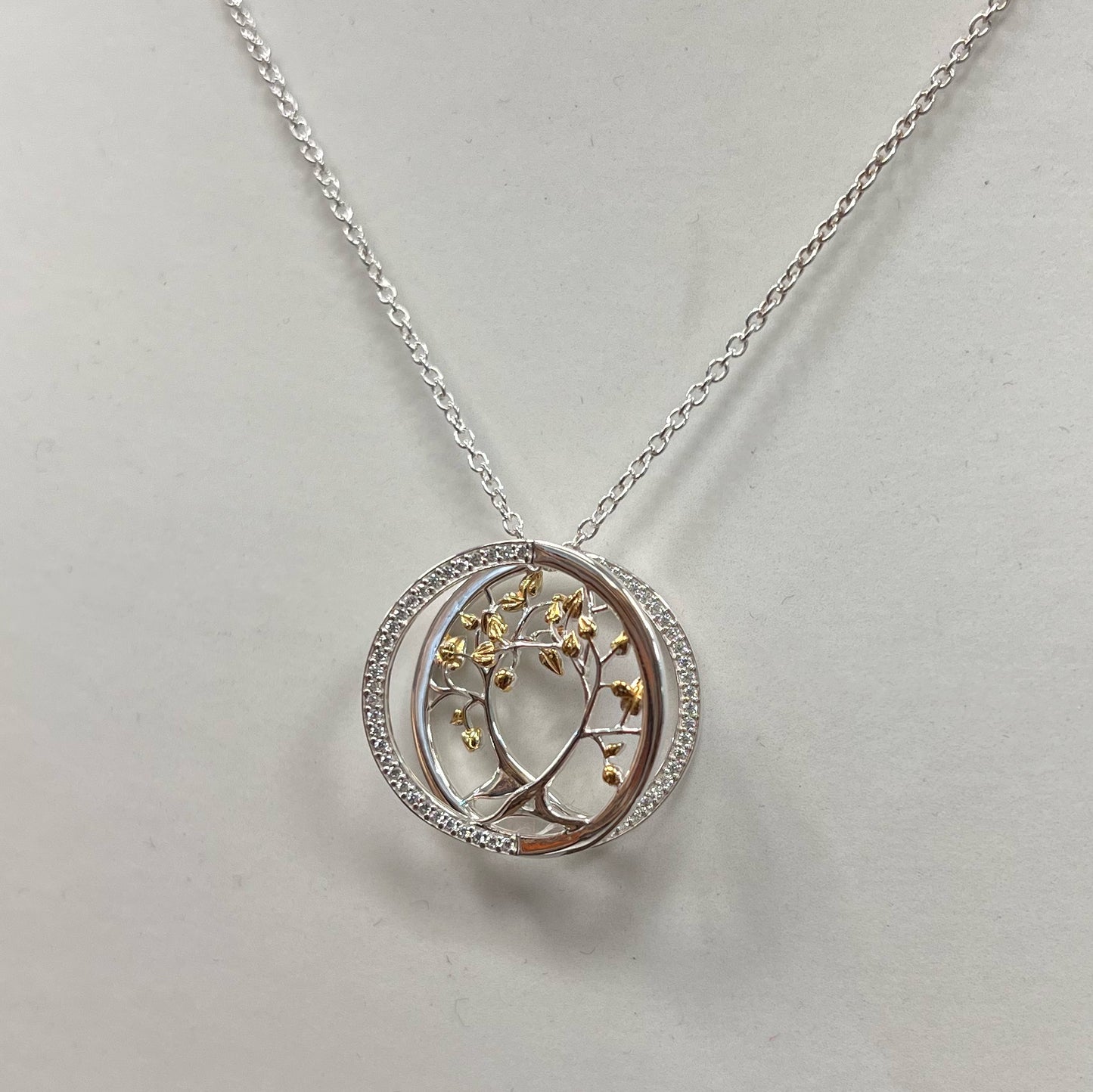 Unique Ladies Sterling Silver Cubic Zirconia Tree of Life Heart Necklace