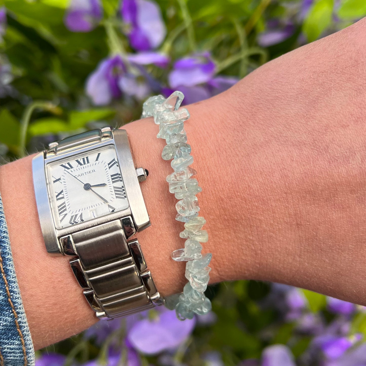 Sterling Silver Aquamarine Chip Bracelet