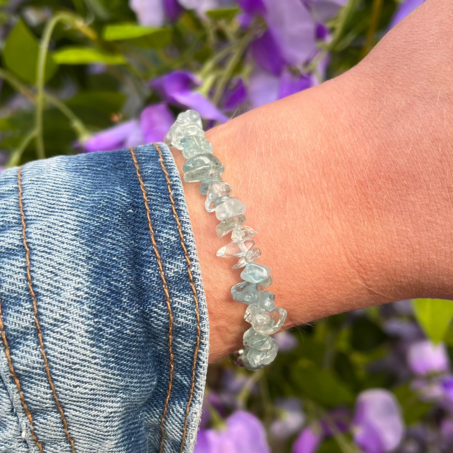 Sterling Silver Aquamarine Chip Bracelet