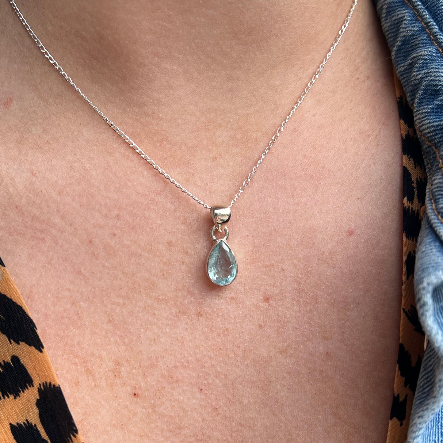 Sterling Silver Pear Cut Aquamarine Necklace
