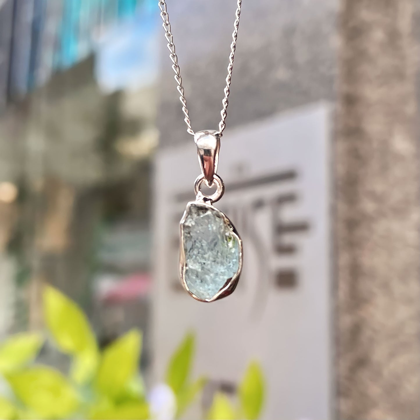 Sterling Silver Raw Aquamarine Necklace