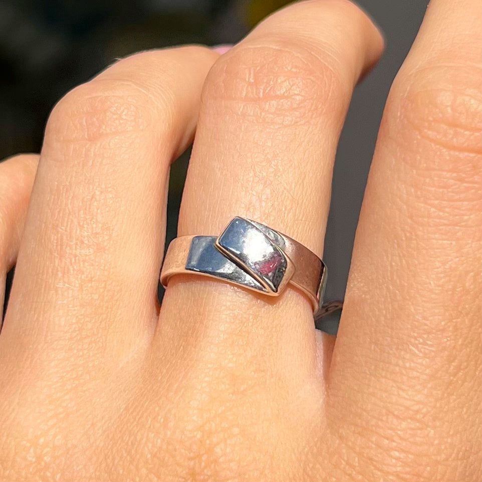 Sterling Silver Fold Design Ring - Size L