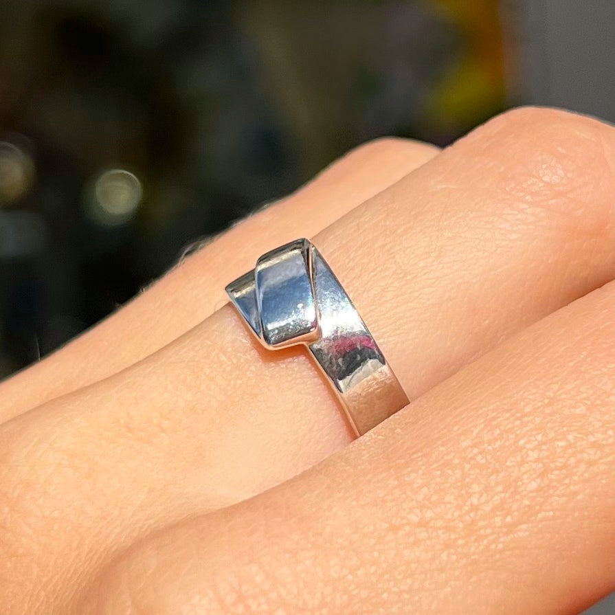 Sterling Silver Fold Design Ring - Size L