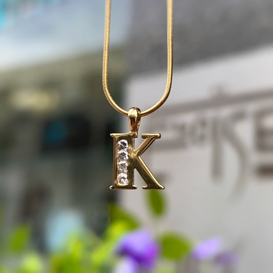 Vintage 14ct Yellow Gold Diamond ‘K’ Initial Necklace