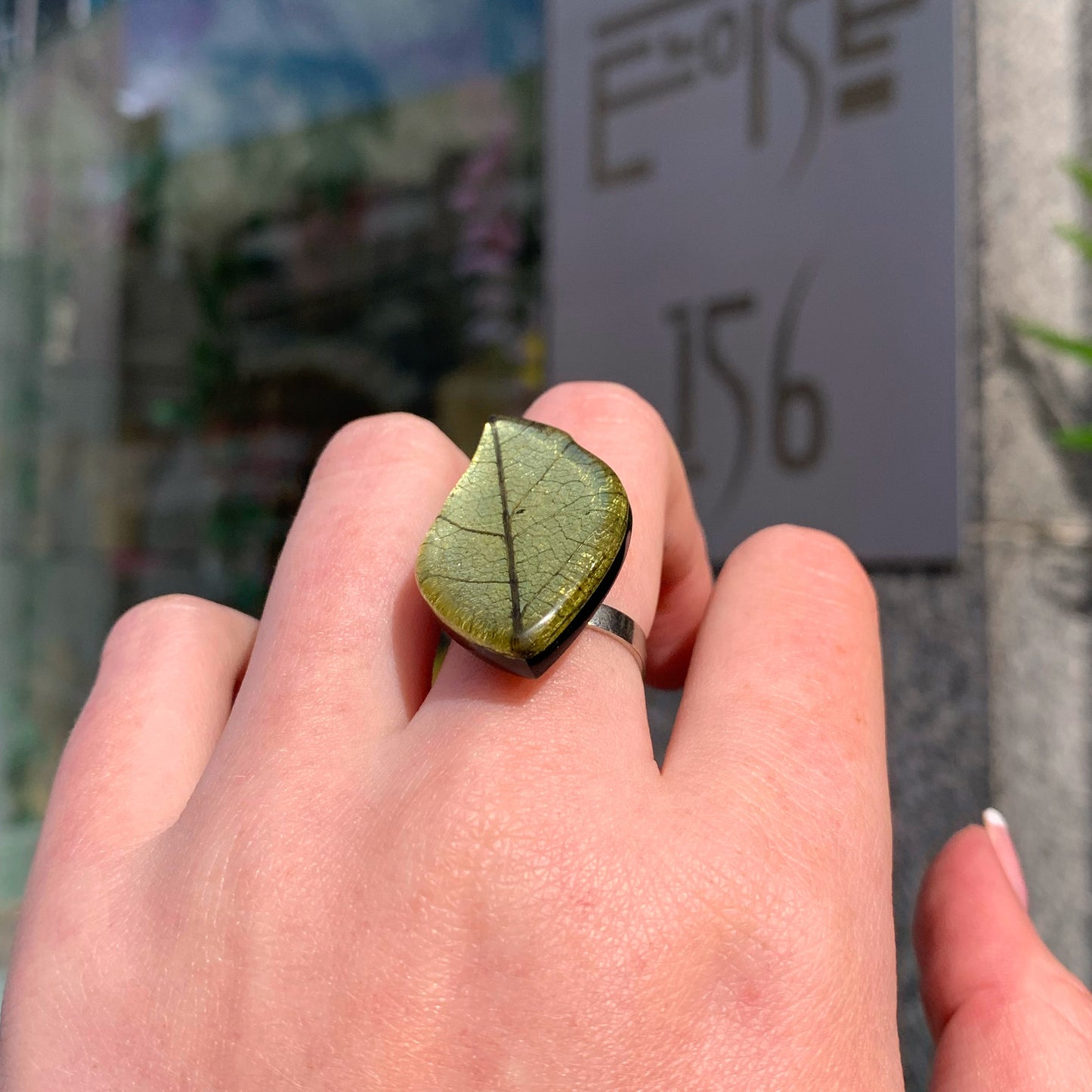 Watch This Space Green Leaf Adjustable Ring