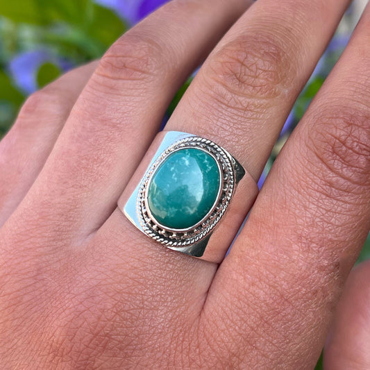 Sterling Silver Amazonite Statement Ring - Size T