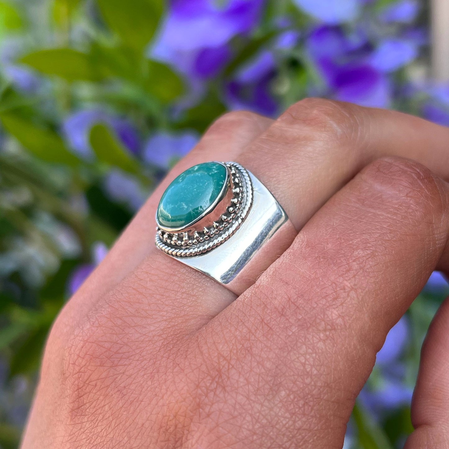 Sterling Silver Amazonite Statement Ring - Size T