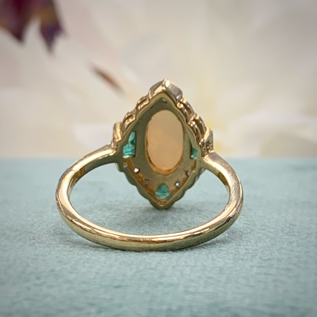 Art Deco Inspired 9ct Yellow Gold Opal Emerald And Diamond Ring - SIZE K