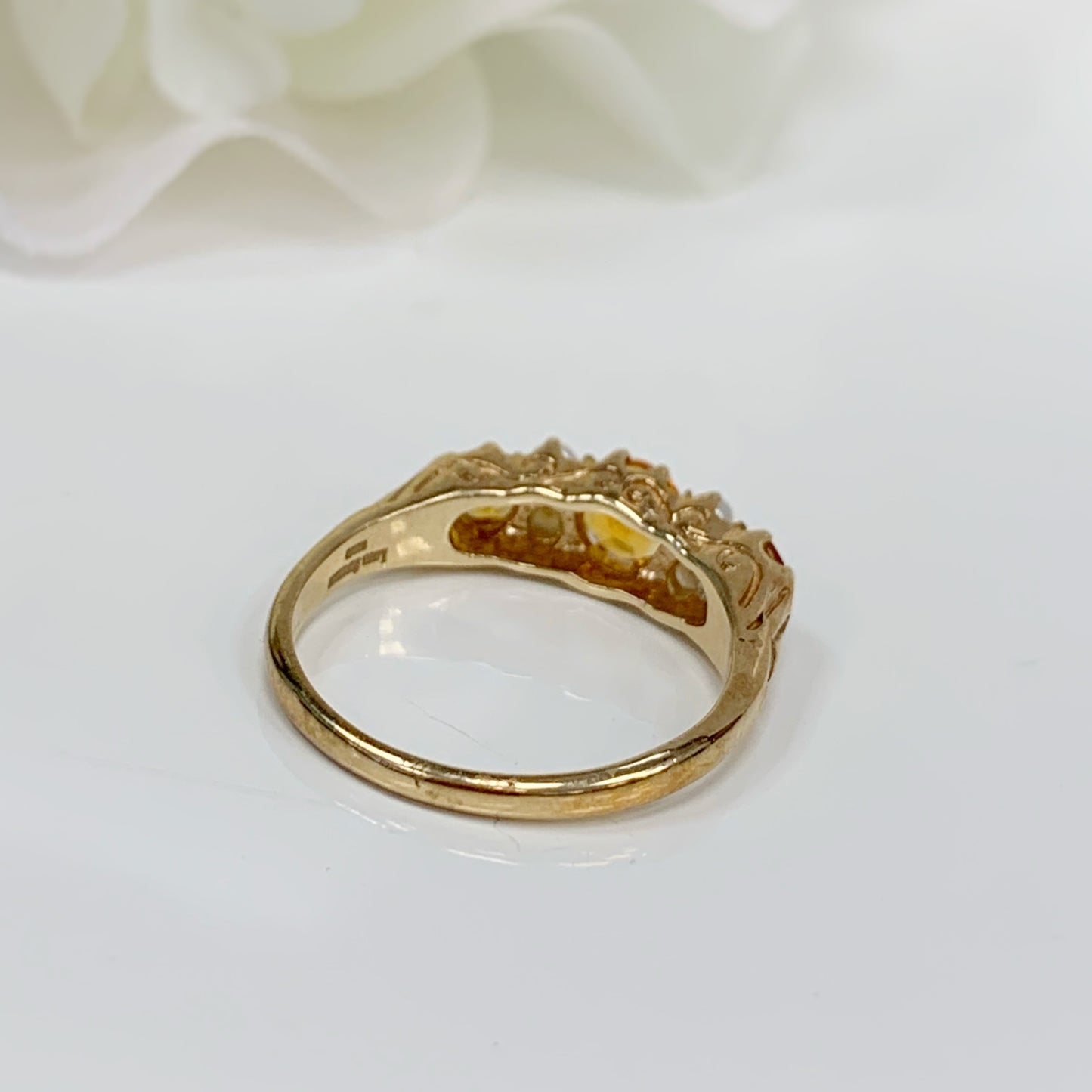 Edwardian Inspired 9ct Yellow Gold Citrine and Pearl Ring - SIZE O