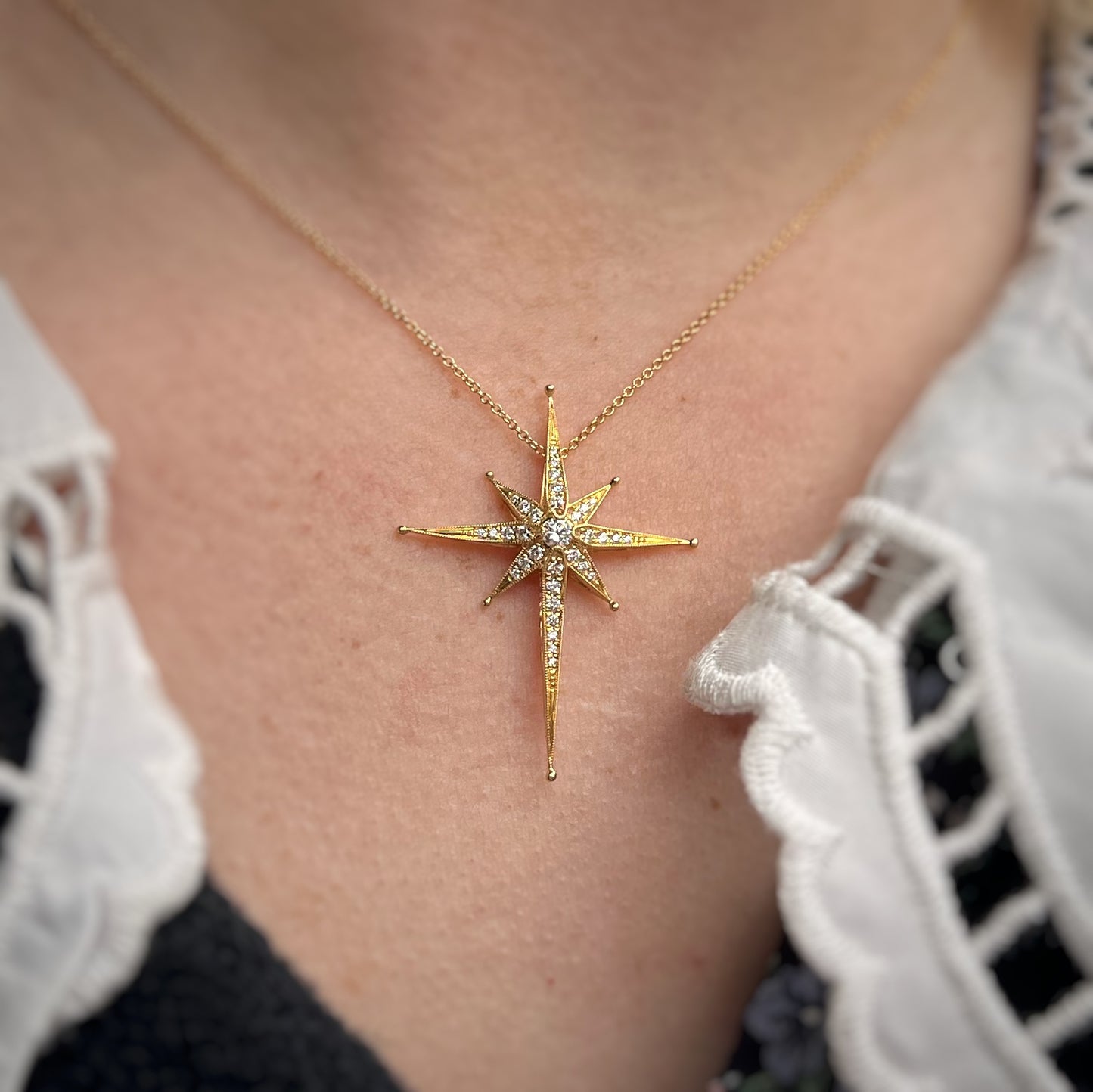 18ct Yellow Gold and Diamond Edwardian Style Star Necklace