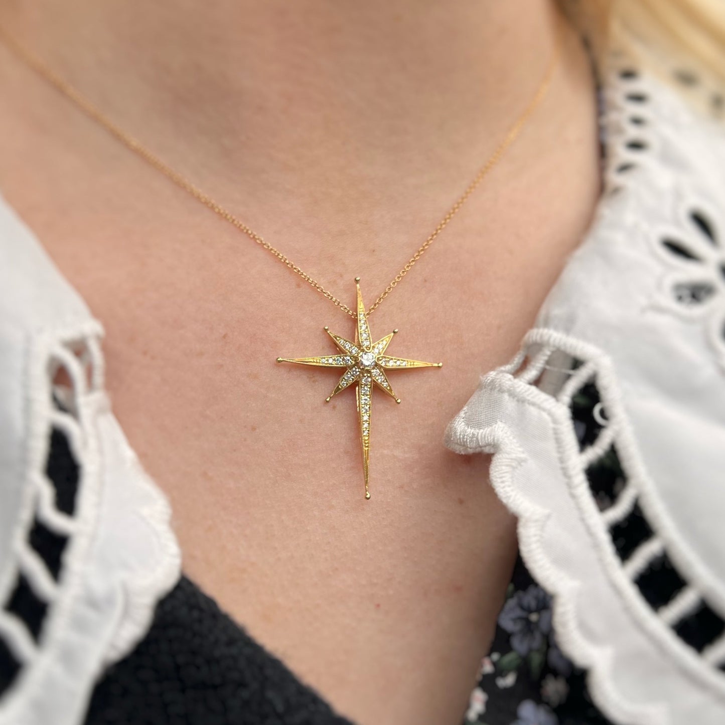 18ct Yellow Gold and Diamond Edwardian Style Star Necklace