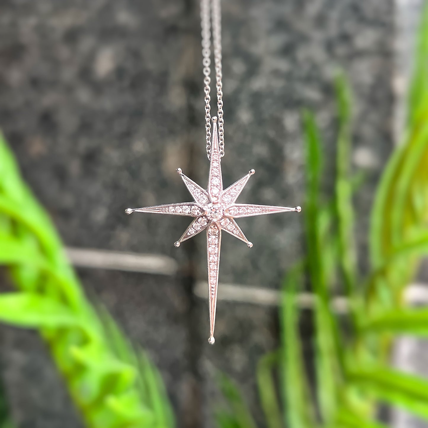 18ct White Gold and Diamond Edwardian Inspired Star Necklace