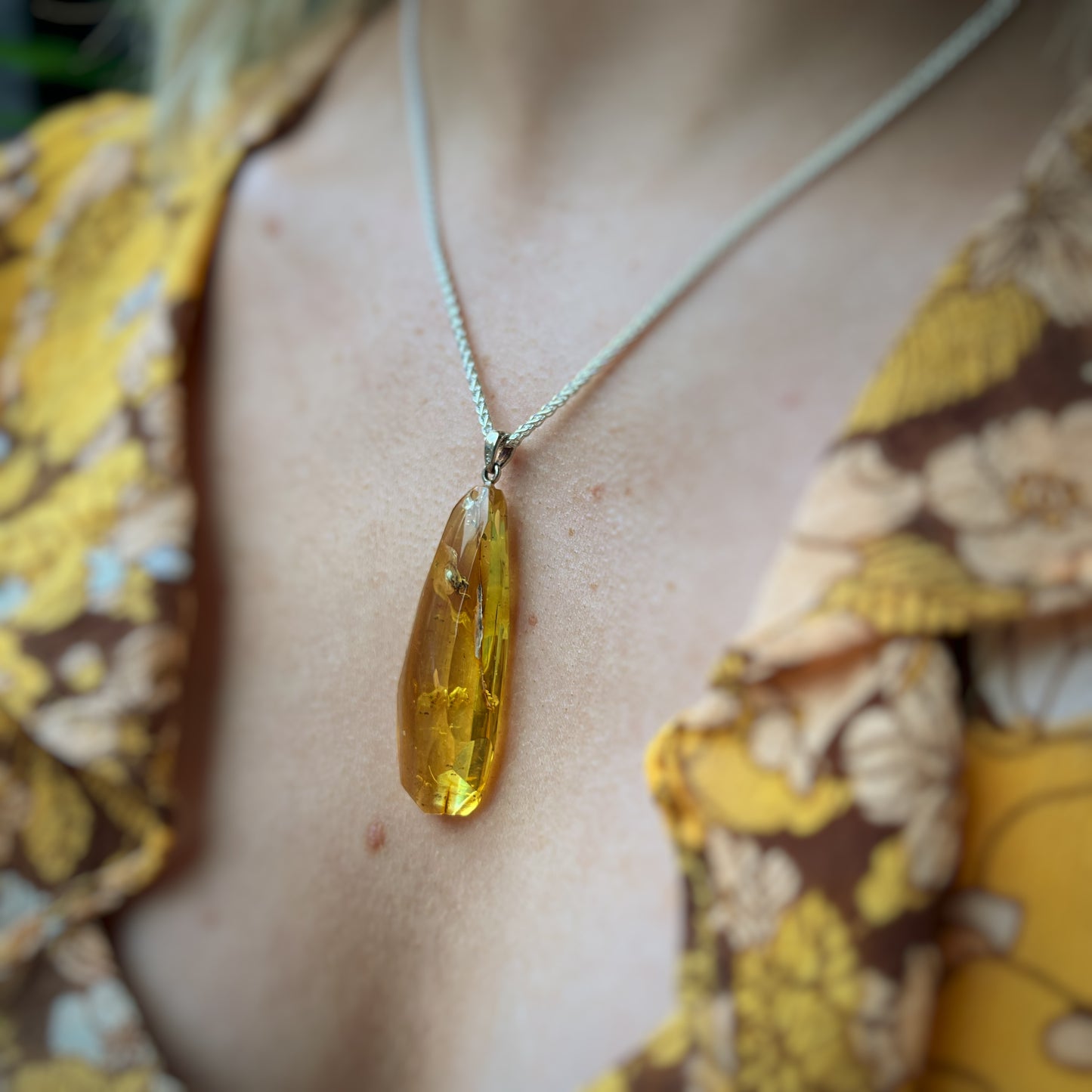 Sterling Silver "Ghost Fly" Amber Pendant