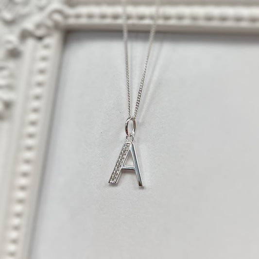 Sterling Silver and Cubic Zirconia Initial Pendant (A-Z Available)