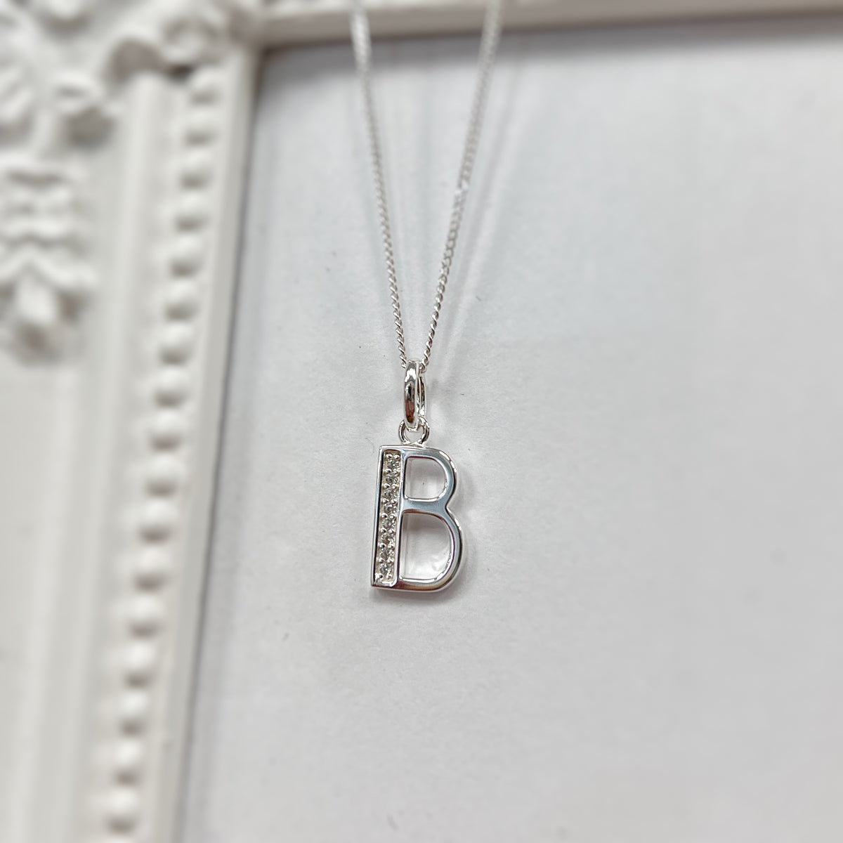 Cubic Zirconia Sterling Silver Initial Pendant (A-Z Available)