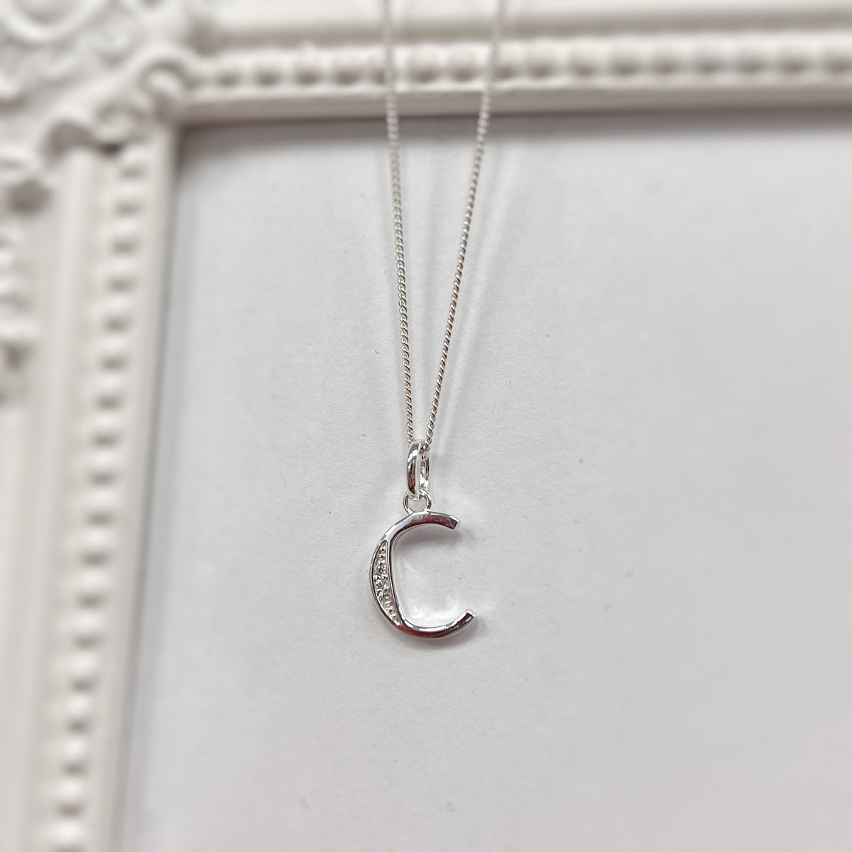 Cubic Zirconia Sterling Silver Initial Pendant (A-Z Available)
